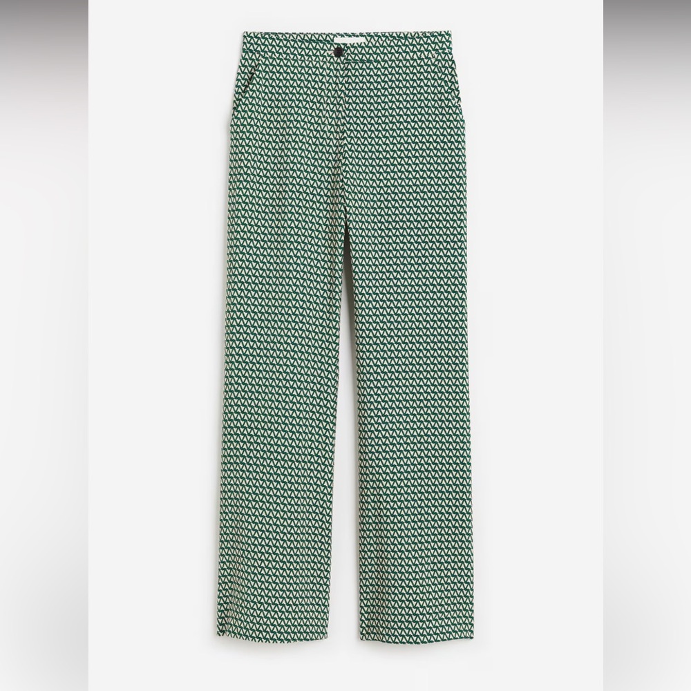 H&M Women's Green Pattern Wide Leg Trousers Size 4